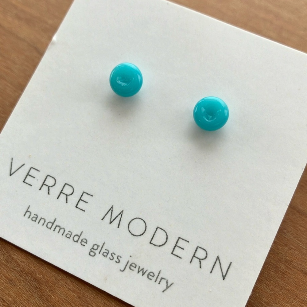 Verre Modern Handblown Glass Stud Earrings Turquoise color